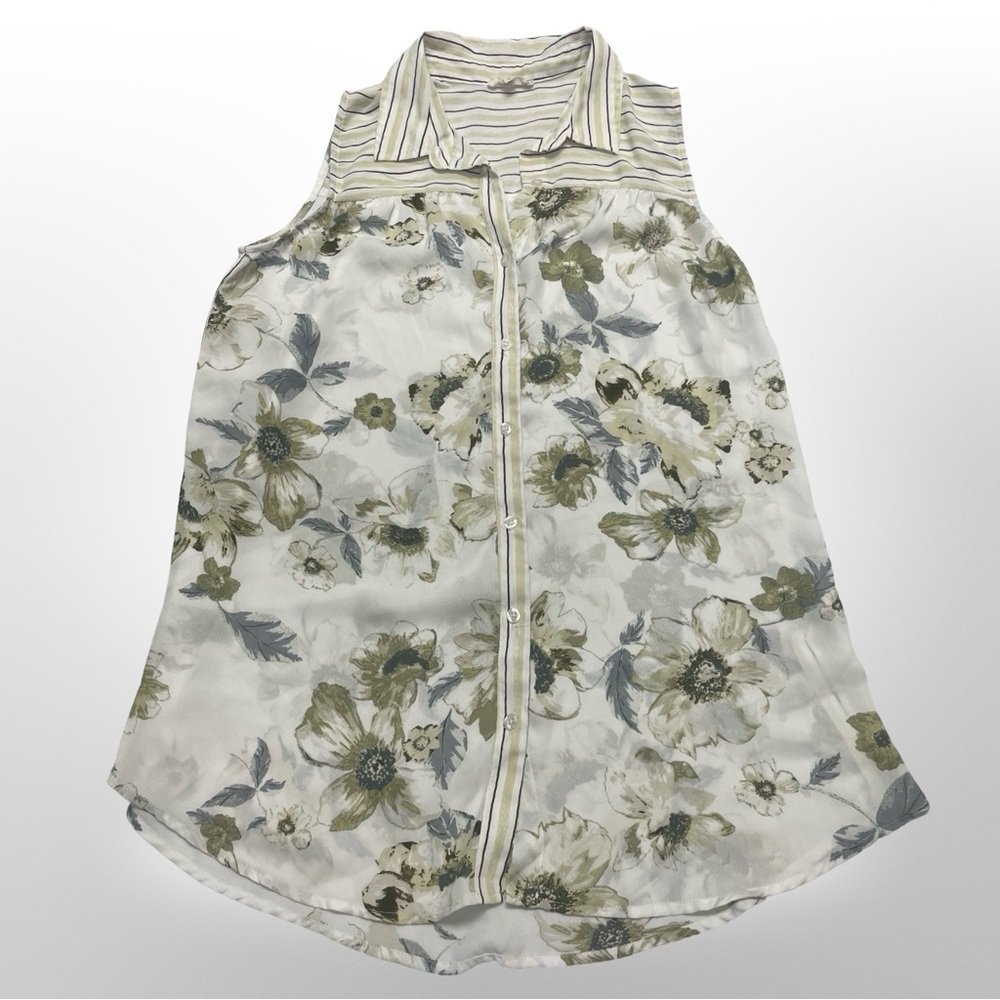 Mystree Women's Sz Sm Striped Floral Chiffon Oversized Tank Top Anthropologie